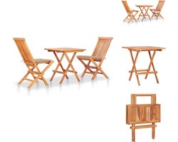 vidaXL Bistroset - Bistrosets - Bistrotafel En -stoel - Bistrotafels En -stoelen - 3-delige Bistroset met beige kussens massief teakhout
