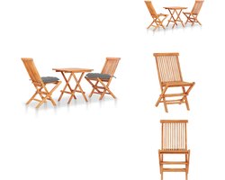 vidaXL Bistroset - Bistrosets - Bistrotafel En -stoel - Bistrotafels En -stoelen - 3-delige Bistroset met grijze kussens massief teakhout