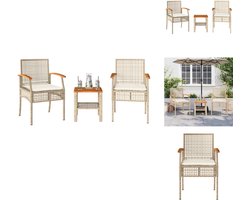 vidaXL Bistroset - Bistrosets - Loungeset - Tuinset - 3-delige Bistroset met kussens poly rattan en acaciahout beige