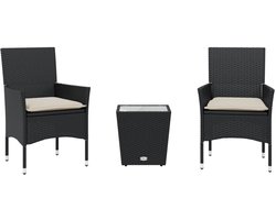 vidaXL Bistroset - Bistrosets - Loungeset - Tuinset - 3-delige Bistroset met kussens poly rattan en glas zwart