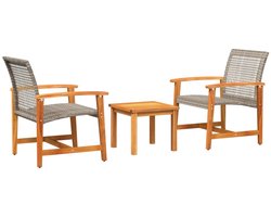 vidaXL Bistroset - Bistrosets - Loungeset - Tuinset - 3-delige Bistroset poly rattan en acaciahout grijs