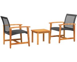 vidaXL Bistroset - Bistrosets - Loungeset - Tuinset - 3-delige Bistroset poly rattan en acaciahout zwart
