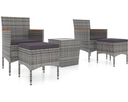 vidaXL Bistroset - Bistrosets - Tuinset - Balkonset - 5-delige Bistroset poly rattan en gehard glas grijs