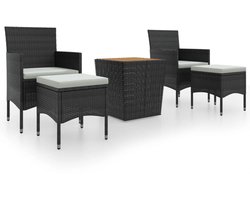 vidaXL Bistroset - Bistrosets - Tuinset - Balkonset - 5-delige Bistroset poly rattan en massief acaciahout zwart