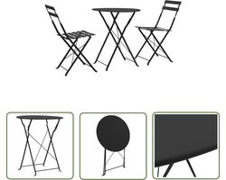 vidaXL Bistroset - Buitenmeubel - 3-delige Bistroset staal zwart - Tuinset - Eetkamerstoel - Patio Set
