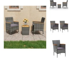vidaXL Bistroset - grijs - poly rattan - staal - massief acaciahout - 3-delig - Tuinset