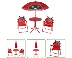 vidaXL Bistroset - Kindertuinmeubilair - 3-delige Bistroset voor kinderen met parasol rood - Kids Outdoor Furniture - Houten Kinderstoel - Plastic Kinderstoelen