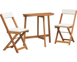 vidaXL - Bistroset - met - kussen - 3 - pcs - Olie - Natuurlijk - Massief - Acacia - Hout
