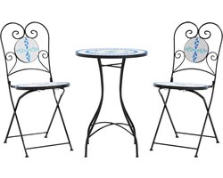 vidaXL - Bistroset - mozaïek - ijzer - en - keramiek - blauw - en - wit
