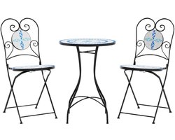 vidaXL Bistroset mozaïek ijzer en keramiek blauw en wit - Mozaïek Bistroset - Mozaïek Bistrosets - Bistroset - Bistroset Voor Tuin