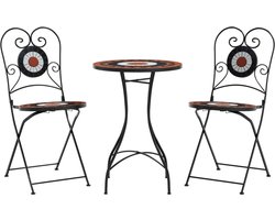 vidaXL - Bistroset - mozaïek - ijzer - en - keramiek - terracottakleurig - en - wit