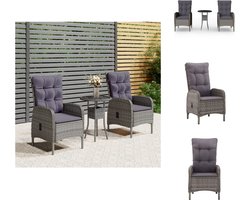 vidaXL Bistroset Poly Rattan - Grijs - 60x75 cm - Verstelbare Tuinstoel - Inclusief Kussens - Weerbestendig - Tuinset