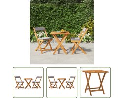 vidaXL Bistroset - Tuinmeubel - 3-delige Bistroset inklapbaar met kussens massief acaciahout - Acacia Hout - Outdoor Furniture - Eetkamerset