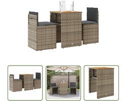 vidaXL Bistroset - Tuinmeubel - 3-delige Bistroset met kussens poly rattan grijs - Buis Meubel - Outdoor Furniture - Patio Set