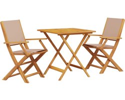 vidaXL Bistroset - Tuinmeubel - 3-delige Bistroset stof en massief hout taupe - Acacia Hout - Buitentafel - Terrasmeubelen