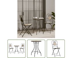 vidaXL Bistroset - Tuinmeubel - Bistroset mozaïek ijzer en keramiek terracottakleurig en wit - Buitentijd - Terrasdecoratie - Keramiekt Tafel