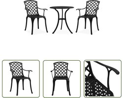 vidaXL Bistroset - Tuinmeubilair - 3-delige Bistroset gietaluminium zwart - Aluminium Buitentijd - Zwarte Tuinbank - Eetkamerset