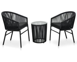 vidaXL Bistroset - Tuinmeubilair - 3-delige Bistroset met kussens PE-rattan zwart - Buitentijd - Lounge Set - Rattan Meubel