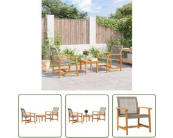 vidaXL Bistroset - Tuinmeubilair - 3-delige Bistroset poly rattan en acaciahout grijs - Buitentafel - Terrasstoelen - Acacia Hout
