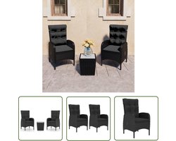 vidaXL Bistroset - Tuinmeubilair - 3-delige Bistroset poly rattan en glas zwart - Buitentafel - Lounge Set - Poly Rattan