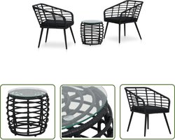 vidaXL Bistroset - Tuinmeubilair - 3-delige Bistroset poly rattan zwart - Outdoor Furniture - Patio Set - Zwarte Bistroset