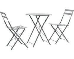 vidaXL Bistroset - Tuinmeubilair - 3-delige Bistroset staal grijs - Buitentafel - Buistolen - Patioset