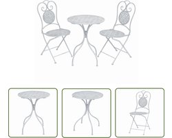 vidaXL Bistroset - Tuinmeubilair - 3-delige Bistroset staal grijswit - Buitentafel - Eetkamerset - Patioset
