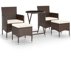 vidaXL Bistroset - Tuinstoel - 5-delige Bistroset poly rattan en gehard glas bruin - Buitendiner - Lounge Set - Patio Furniture