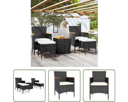 vidaXL Bistroset - Tuinstoel - 5-delige Bistroset poly rattan en massief acaciahout zwart - Buitendecoratie - Lounge Set - Patio Furniture