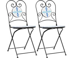 vidaXL Bistrostoelen 2 st inklapbaar keramiek blauw en wit - Bistrostoel - Bistrostoelen - Tuinstoel - Tuin Stoel