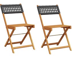 vidaXL - Bistrostoelen - 2 - st - massief - acaciahout - en - poly - rattan - zwart