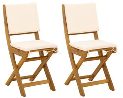 vidaXL - Bistrostoelen - voor - buiten - 2 - pcs - Crèmewit - Massief - Acacia - Hout