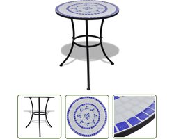 vidaXL Bistrotafel - Mozaïek - 60 cm - Blauw/Wit Mozaiektas - Tuintafel - Balkontafel - Buitentafel - Blauwe Tafel - Witte Tafel - Keramische Tafel - Metalen Tafel - VidaXL Tafels - Bistrotafel - Salontafel