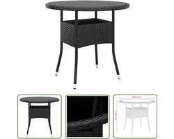 vidaXL Bistrotafel - Tuin Tafel - Tuintafel Ø80x75 cm gehard glas en poly rattan zwart - Outdoor Tafel - Rond Tafellamp - Terrastafel