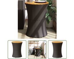 vidaXL Bistrotafel - Tuinbijzettafel - Tuinbijzettafel trommelvormig poly rattan en massief hout zwart - Buitentafel - Patioset - Outdoor Furniture