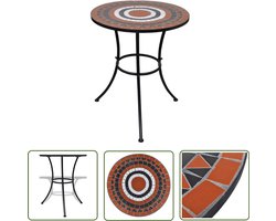 vidaXL Bistrotafel - Tuinmeubilair - Bistrotafel 60 cm mozaïek terracottakleurig en wit - Mozaiekt - Terrasdecoratie - Buitentafel