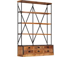 vidaXL - Boekenkast - 4-laags - met - 6 - lades - 122x36x181 - cm - massief - mangohout