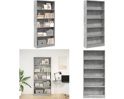 vidaXL Boekenkast 80x24x176 cm bewerkt hout betongrijs - Boekenkast - Boekenkasten - Boeken Plank - Schappenkast