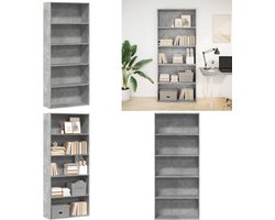 vidaXL Boekenkast 80x30x189 cm bewerkt hout betongrijs - Boekenkast - Boekenkasten - Boeken Plank - Schappenkast