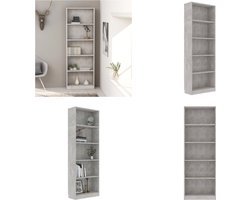 vidaXL Boekenkast met 5 schappen 60x24x175 cm bewerkt hout betongrijs - Boekenkast - Boekenkasten - Kast - Kasten
