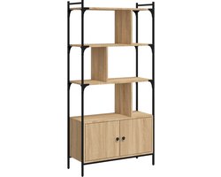 vidaXL - Boekenkast - met - deuren - Sonoma - eiken - 76,5x30x154,5 - cm - bewerkt - hout