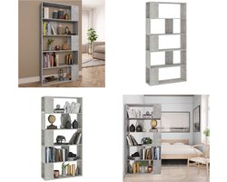 vidaXL Boekenkast/kamerscherm 80x24x159 cm bewerkt hout betongrijs - Boekenkast - Boekenkasten - Boekenschap - Boekenschappen