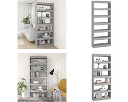 vidaXL Boekenkast/kamerscherm 80x30x198 cm bewerkt hout betongrijs - Boekenkast - Boekenkasten - Kast - Opbergkast