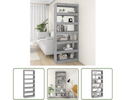 vidaXL Boekenplank - Boekenkast - Boekenkast/kamerscherm 80x30x198 cm bewerkt hout betongrijs - Grijze Boekenkast - Houtsoort - Woonkamermeubel
