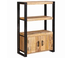 vidaXL - Boekenplank - met - Deuren - Bruin - Massief - Ruw - Mangohout - en - Metaal