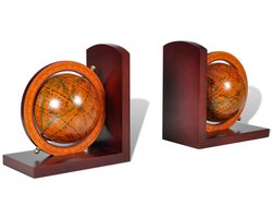 vidaXL Boekensteunen 2 st Globe - Stijlvol & Stevig Boekensteunen - Wereldkaart - Globes - Bureaubladdecoratie - Houten Boekensteunen