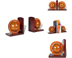 vidaXL Boekensteunen 2 st Globe - Stijlvol & Stevig Boekensteunen - Wereldkaart - Globes - Bureaubladdecoratie - Houten Boekensteunen