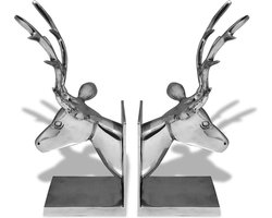 vidaXL Boekensteunen herten - Aluminium - Zilver - 2 stuks Boekensteunen - Hertenkop - Aluminium - Zilver - Decoratieve Accessoires