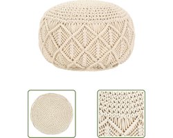 vidaXL Boho Decor - Macrame Poef - Poef macramé handgemaakt 45x30 cm katoen - Vloerkleed - Woonaccessoires - Stoffen Poef