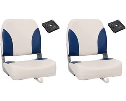 vidaXL - Bootstoel - 2 - set - met - blauw-witte - kussens - inklapbaar